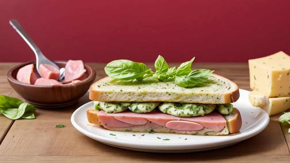 Rețeta zilei: Sandviș apetisant cu mortadella, pesto de roșii uscate și brânză