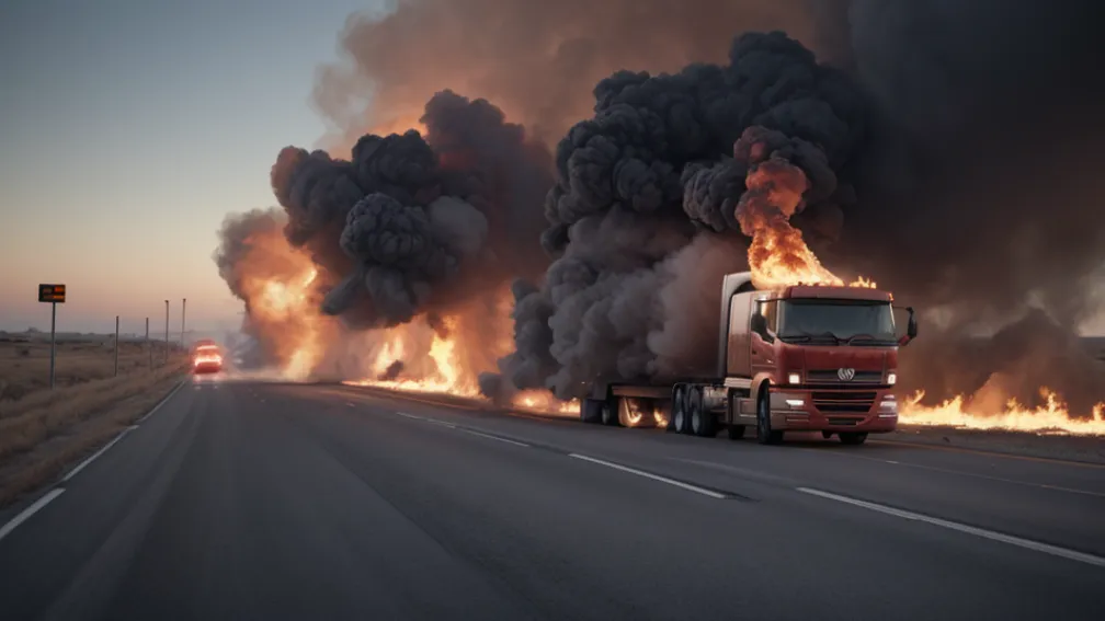 Explozie și incendiu pe A-6 în Madrid: Un camion cu vopsea și anvelope a luat foc