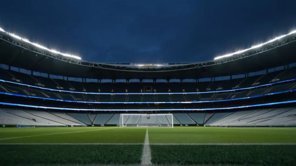 Un stadion de fotbal magnific și gol la apus