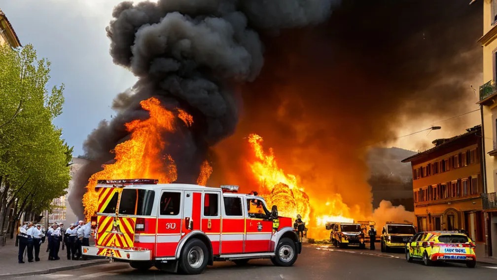 Incendiu major la un bazar din Pamplona: Patru clădiri evacuate, pompierii continuă intervenția