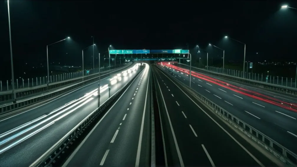 Autostradă nocturnă cu lumini din spate în mișcare