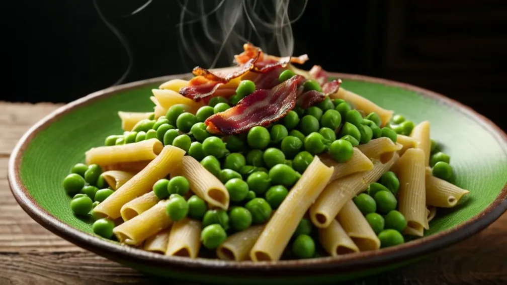 Rețetă Rapidă: Paste cu Mazăre și Pancetă Crocantă – Cina Perfectă în 15 Minute