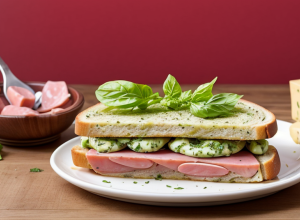 Rețeta zilei: Sandviș apetisant cu mortadella, pesto de roșii uscate și brânză