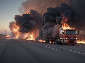 Explozie și incendiu pe A-6 în Madrid: Un camion cu vopsea și anvelope a luat foc