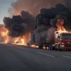 Explozie și incendiu pe A-6 în Madrid: Un camion cu vopsea și anvelope a luat foc